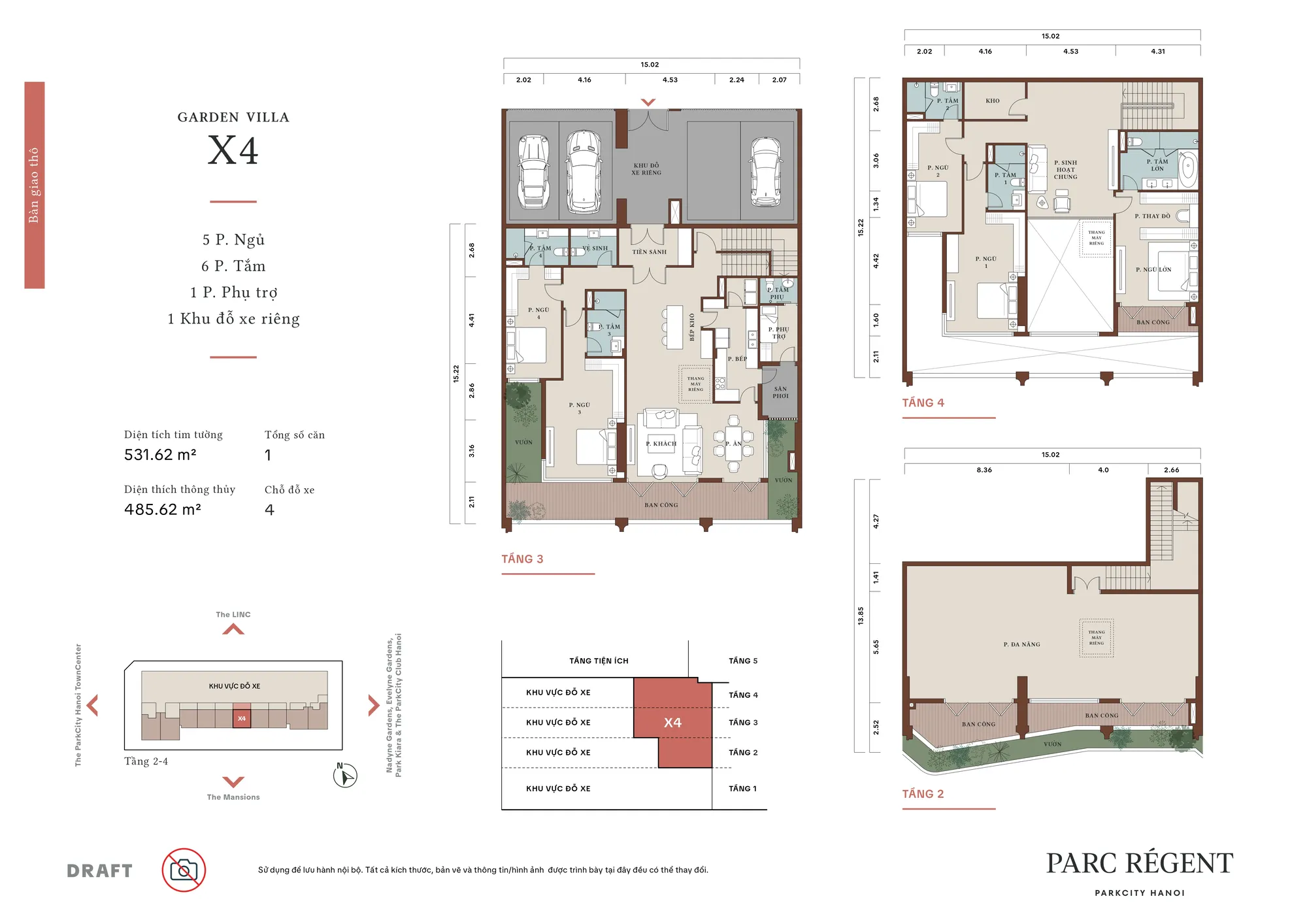 Mặt bằng căn hộ Garden Villa X4 Parc Régent