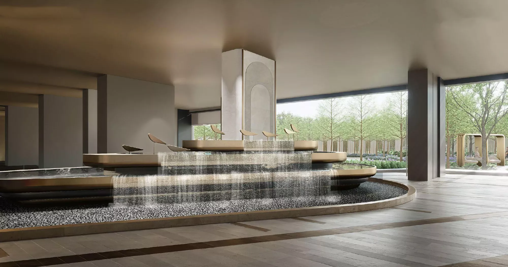 Phối cảnh sảnh chờ tòa 1 và 2 tầng 1 Le Parc Place