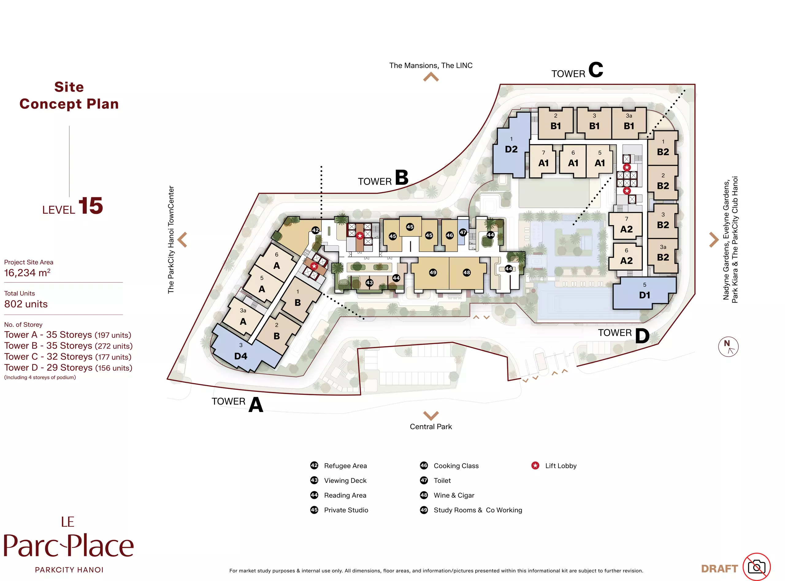 Mặt bằng tầng 15 Le Parc Place ParkCity Hanoi