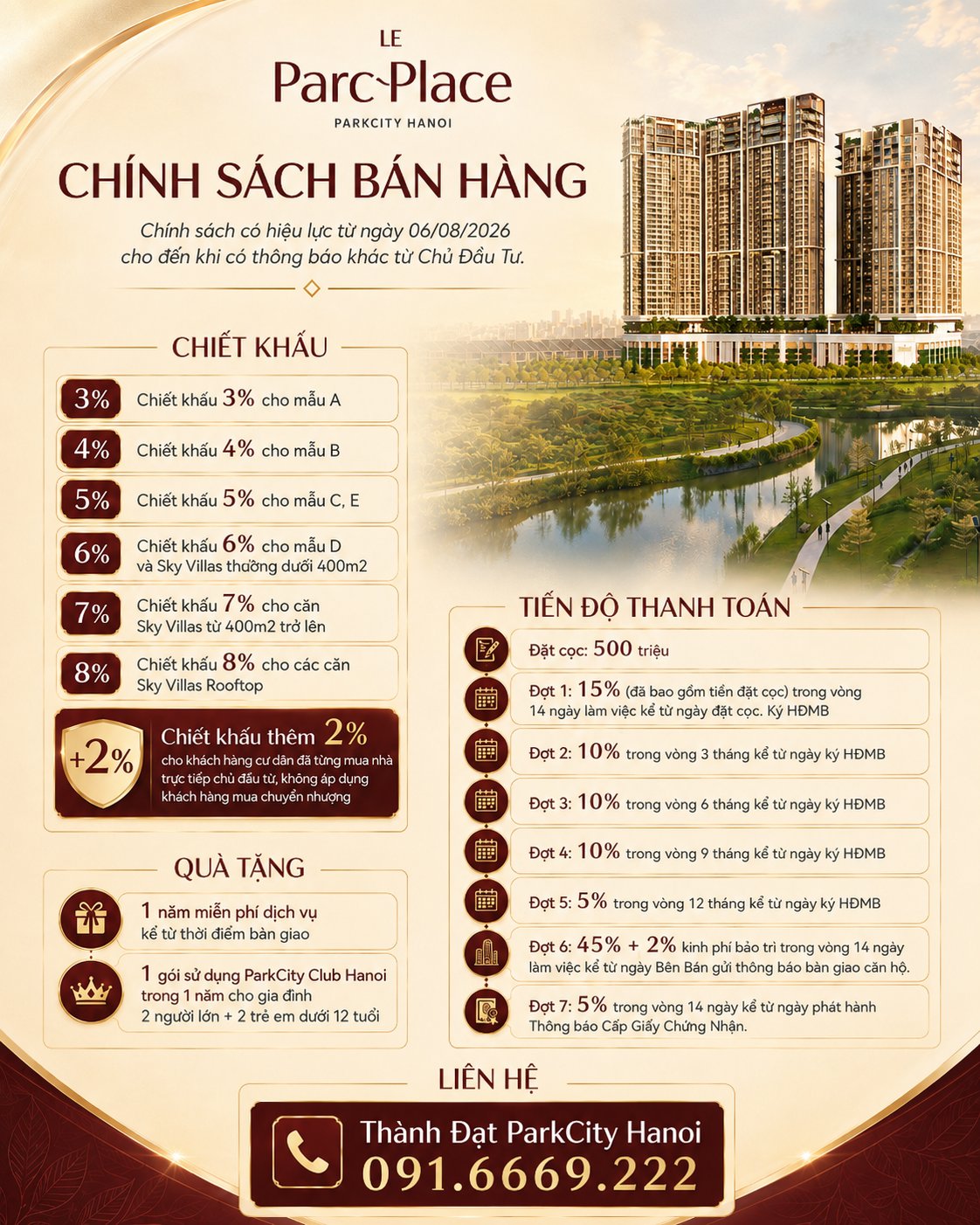Chính sách bán hàng Le Parc Place ParkCity Hanoi