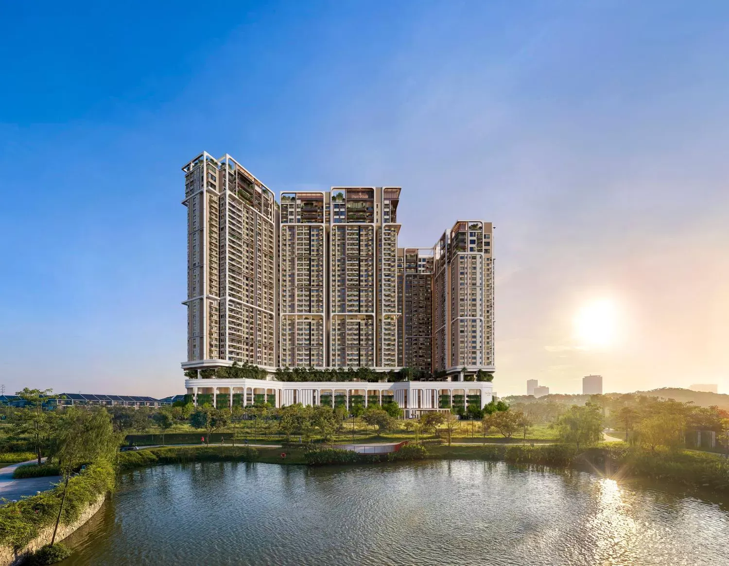 Phối cảnh Le Parc Place tại ParkCity Hanoi nhìn từ phía hồ điều hòa